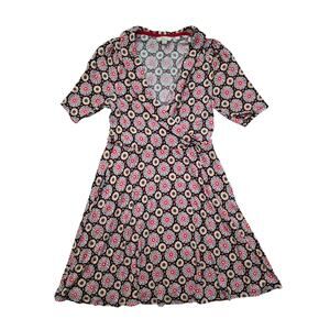 Boden Faux Wrap Floral Dress Pink Black Size 8R
